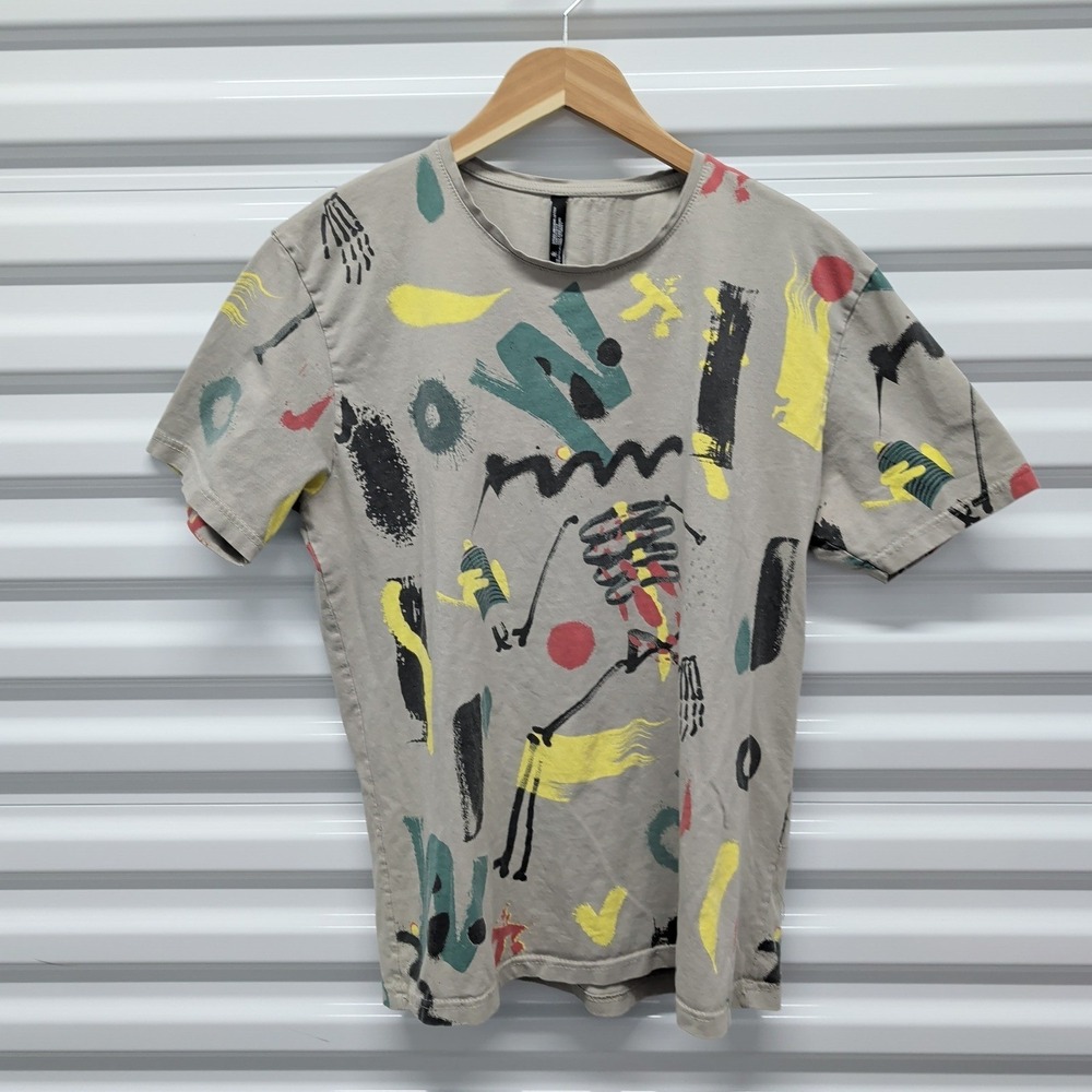 TR Premium T-Shirt Size XL Mens Tan All Over Graffiti Skeleton Print Streetwear